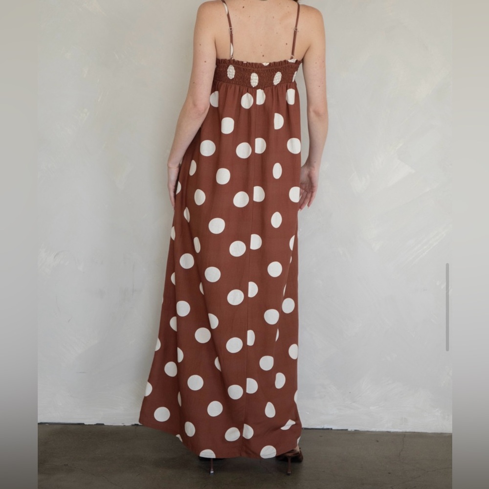 Brown Polka Dot Maxi Dress - Picture 2 of 3